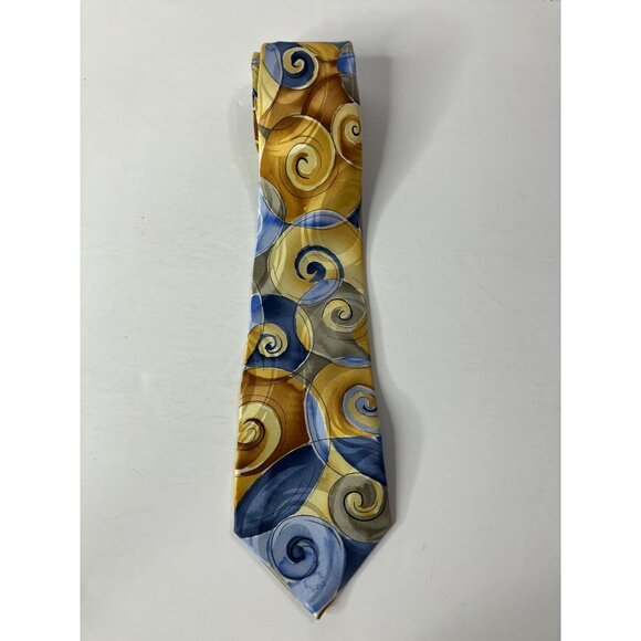 Jerry Garcia 100% Silk Emerging Elephant Abstract Blue Gold Swirl Mens - Picture 2 of 6
